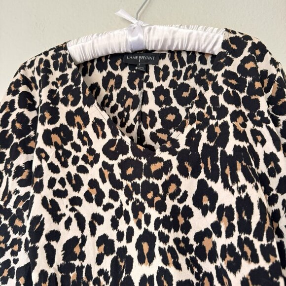 Lane Bryant Leopard Cheetah Animal Print Bell Ruffle Sleeve Top Plus Size 14/16 - Picture 5 of 9